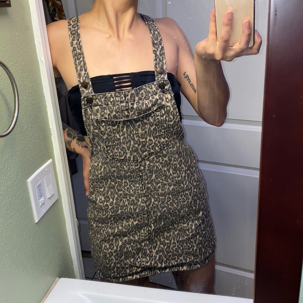 Denim Animal Print Overall Dress